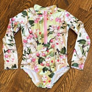 Floral Long Sleeve Kids Swimsuit rashguard one piece
